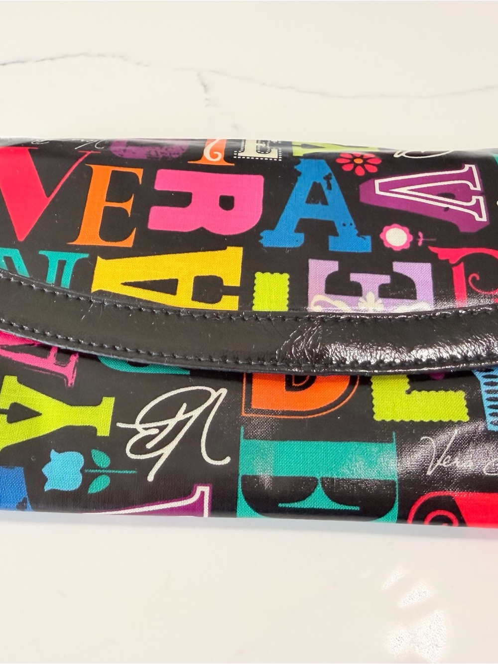Vera Bradley Black Multicolor Letter-Print Clutch